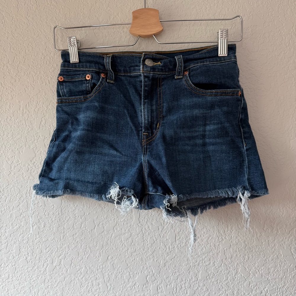Levi's Dark Blue Distressed Jean Cutoff Shorts‎